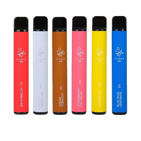 A collection of 6 Elf Bar 600 disposable vapes