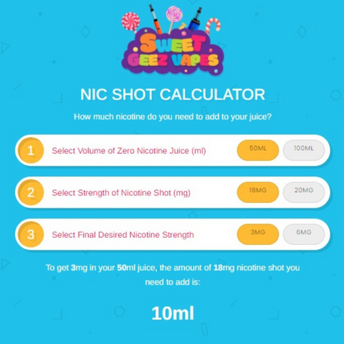 Nicotine Shot Calculator Guide at Sweet Geez Vapes