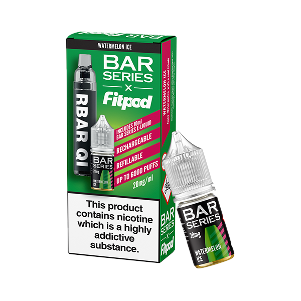 20mg Bar Series x Fitpod RBAR QI Refillable Disposable Vape & 10ml Nic Salt - 6000 Puffs - Sweet Geez Vapes