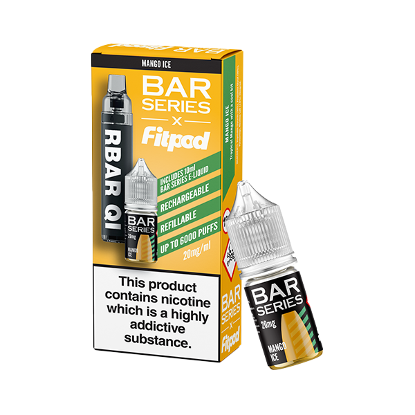 20mg Bar Series x Fitpod RBAR QI Refillable Disposable Vape & 10ml Nic Salt - 6000 Puffs - Sweet Geez Vapes