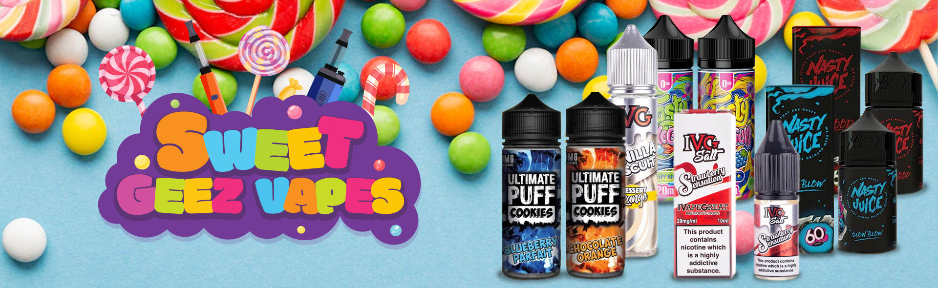 Sweet Geez Vapes collection of E-liquids available to buy