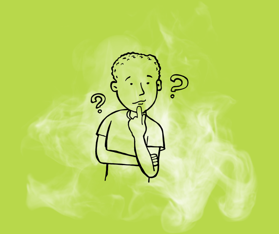 Man thinking about what vape products to buy with a vapour background
