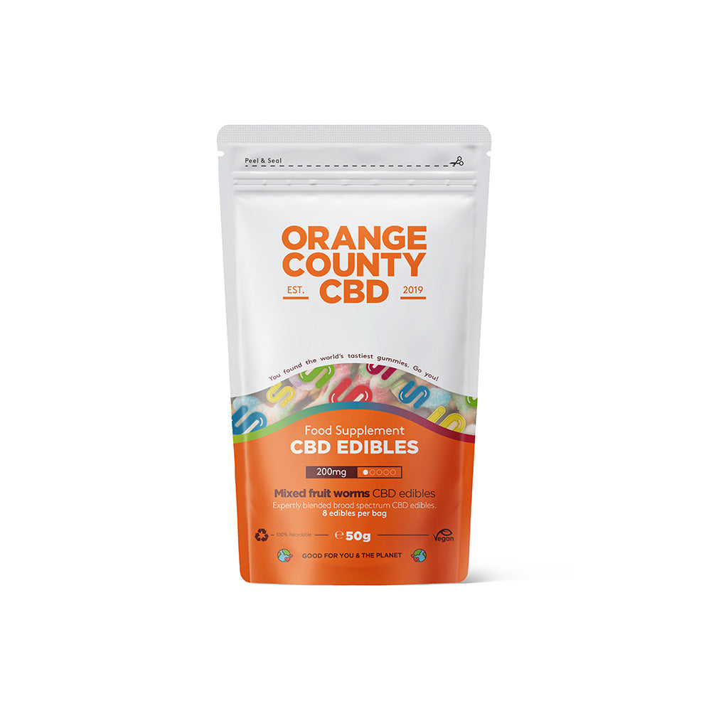 Gusanos gomosos de 200 mg de CBD del Condado de Orange - Bolsa de agarre